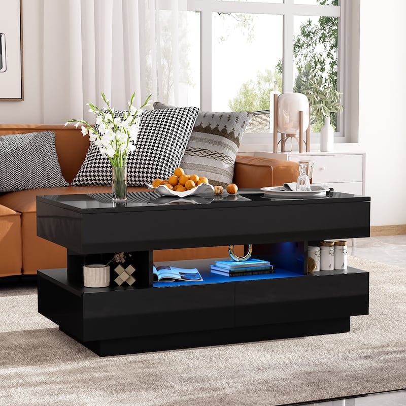 Modern Lift-Top Coffee Table with Dual Storage - Convertible Design & High-Gloss Finish‌
