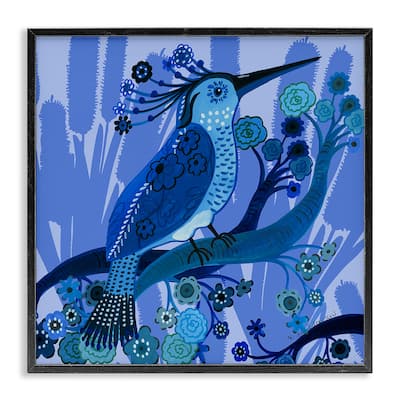 Stupell Folk Style Blue Bird Framed Giclee Art Design By Kay Widdowson