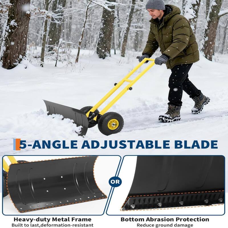 29x14 In Heavy Duty Rolling Snow Shovel With Wheels Double Armrests - 29x14 In