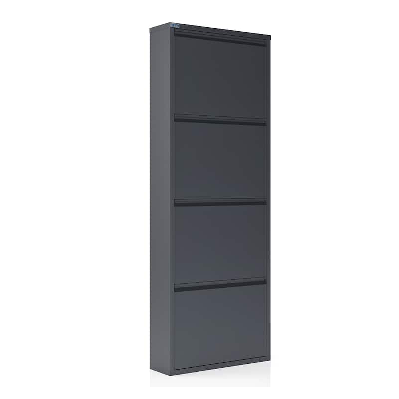 Antibacterial 4 Tier metal shoe cabinet without holes - 4-Tier - Grey