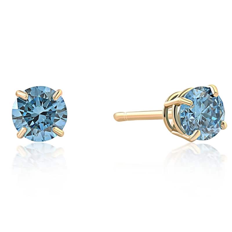 1/2ct Blue Lab Grown Diamond Studs Yellow Gold Earrings