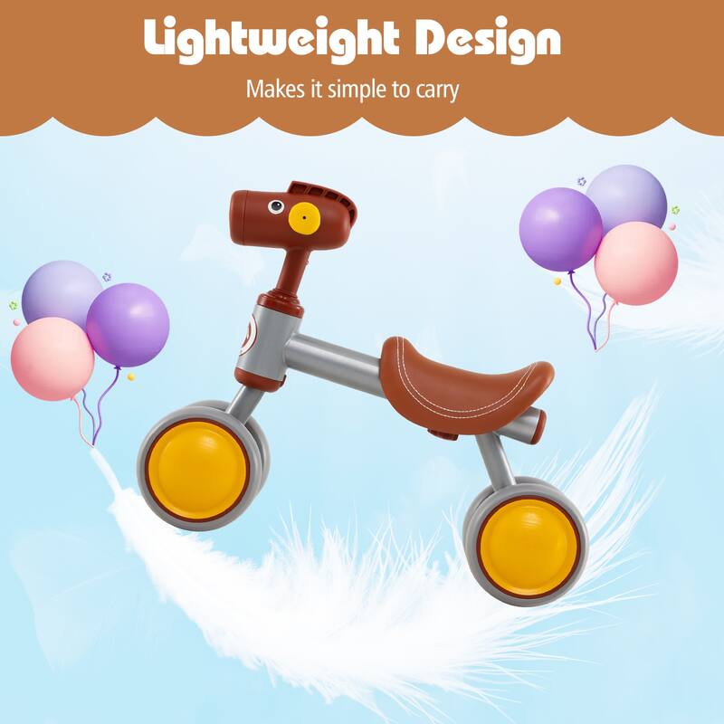 Brown Baby Ride-On Balance Bike with Comfortable PU Seat and Stable Steering Design - 22" × 9.5" × 17.5"
