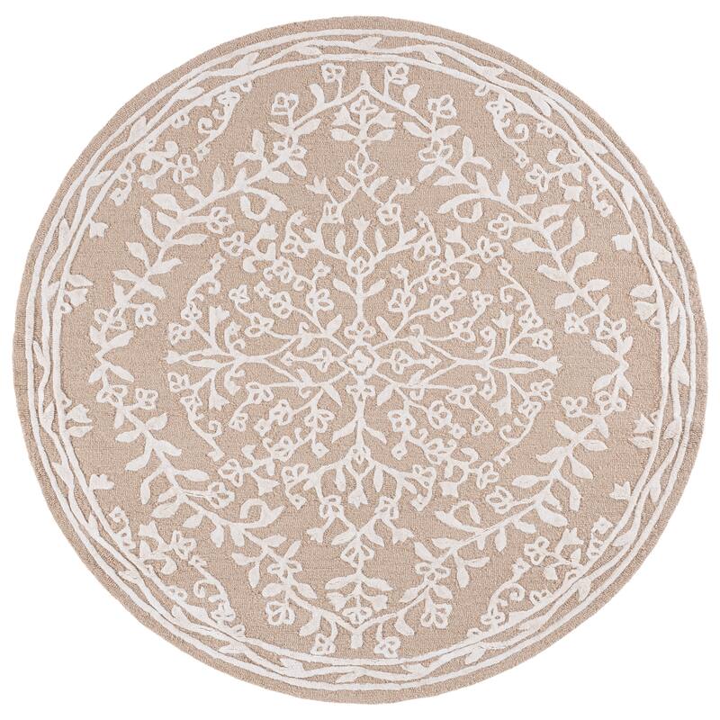 SAFAVIEH Handmade Glamour Gudbjorg Floral Viscose Rug - 6' Round - Beige/Ivory