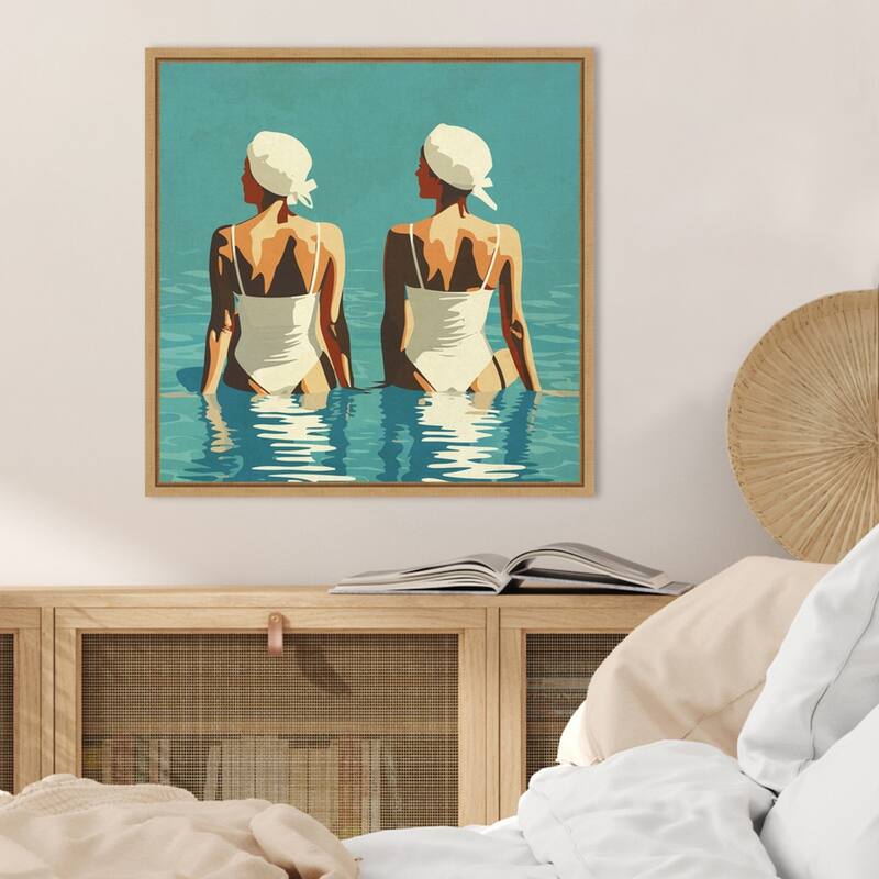 Two Friends At The Beach by Layla Oz Framed Canvas Wall Art Print - Sylvie Maple