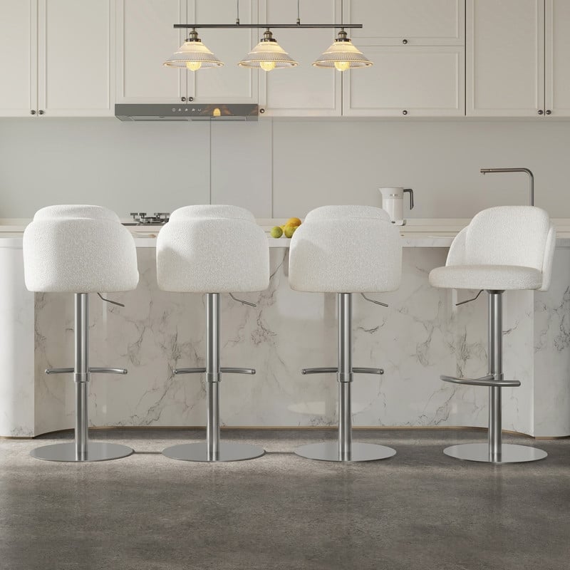 Spruce & Spring Joseph Modern Adjustable Swivel Counter Bar Stools with Back and Arched Footrest - Set of 4 - Preal-Silver