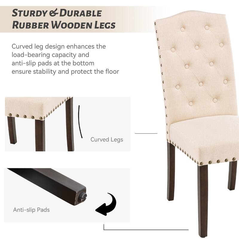 Fabric Upholstered Tufted High Back Dining Chairs with Nailhead Trim