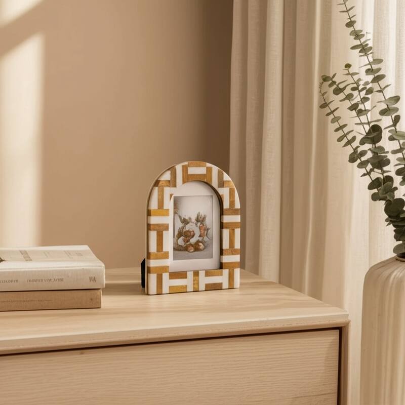 Resin Wood Picture Frame Arched Mosaic Design Home Decor - 5x7" Ivory