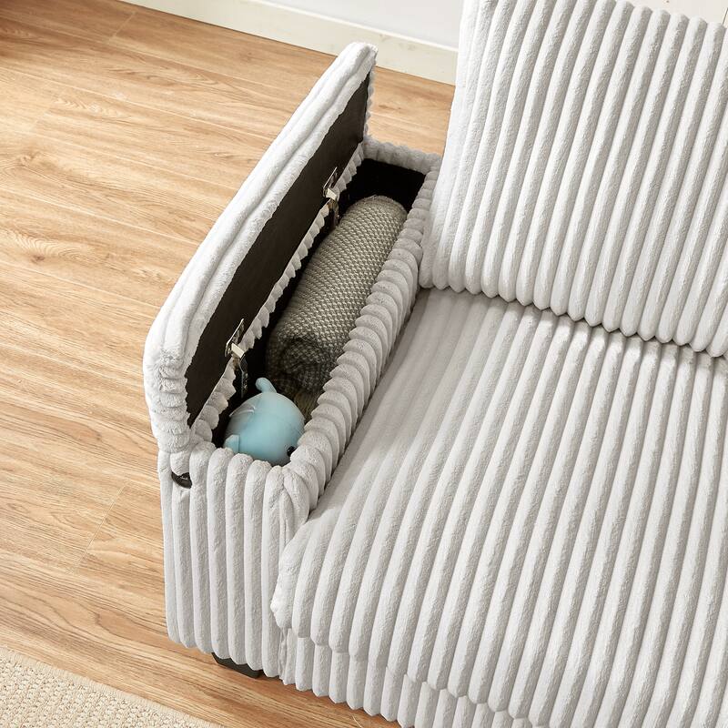 Plush Corduroy Loveseat Sofa Couch with Spacious Armrest Storage and USB Charging Port for Living Room and Office