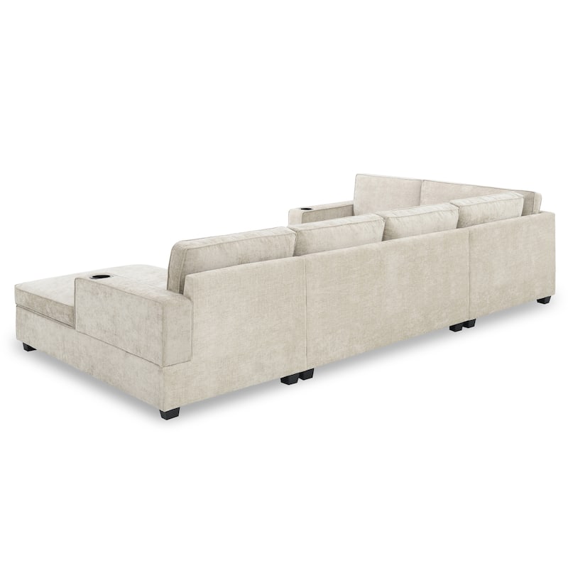 U Shaped Sectional Sofa, Chenille Corner Couch Set with Cup Holders