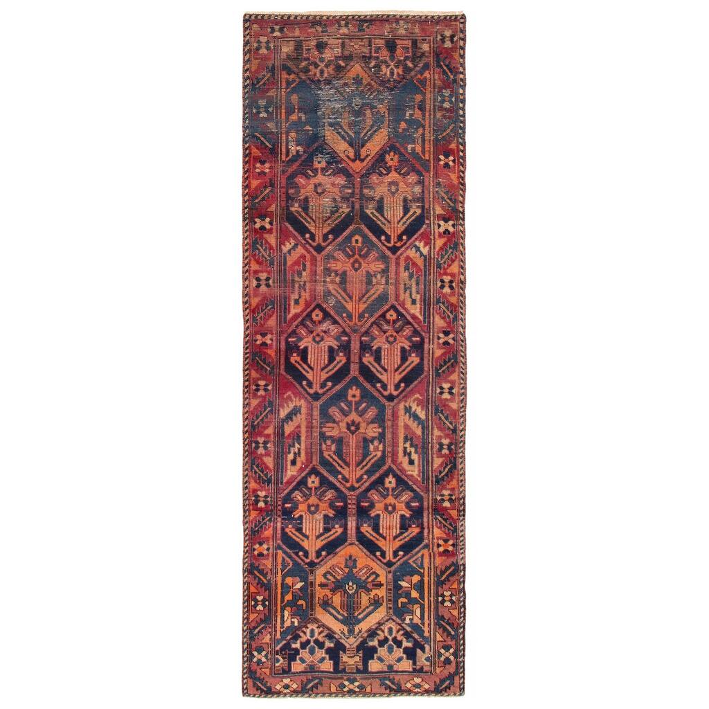ECARPETGALLERY Hand-knotted Melis Vintage Navy Wool Rug - 3'7 x 11'1