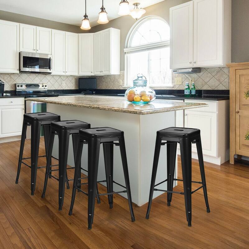 Costway Set of 4 Metal Bar Stools 30'' Bar Height Barstools Industrial