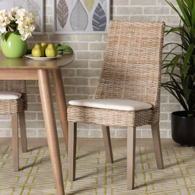 Toby Modern Bohemian Grey Rattan 2-Piece Dining Chair Set