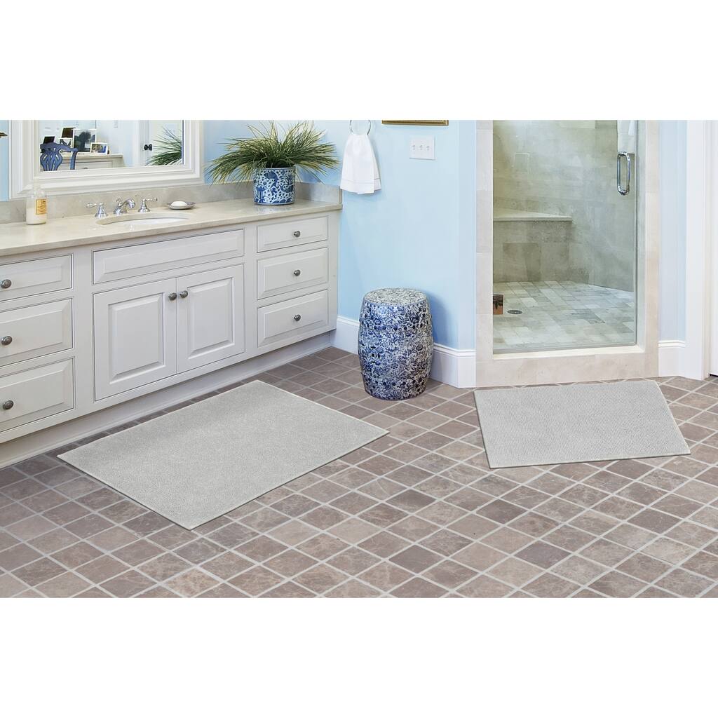 Queen Cotton Washable Bath Rug, or Set in Platinum Gray