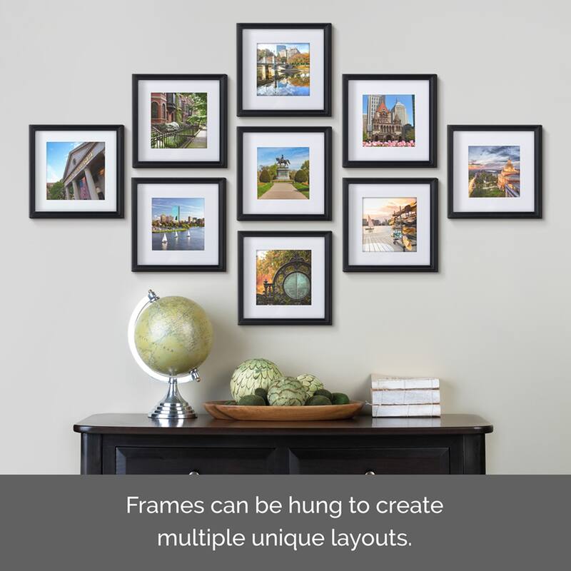 Melannco Set of 9 Matted Black Frames , Holds 8x8 Inch Photos