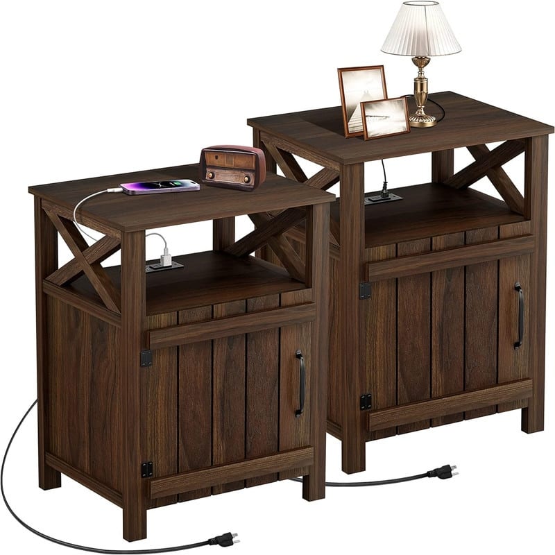Nightstand with Charging Station - Brown
