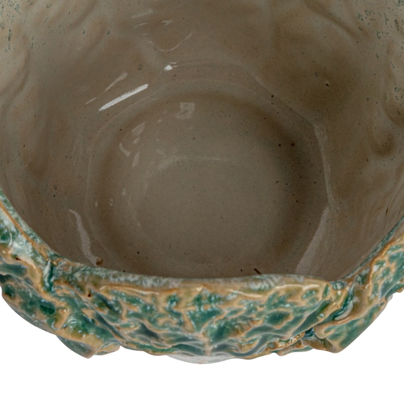 Embossed Stoneware Cabbage Planter with Reactive Glaze - 5.8"L x 5.6"W x 5.0"H
