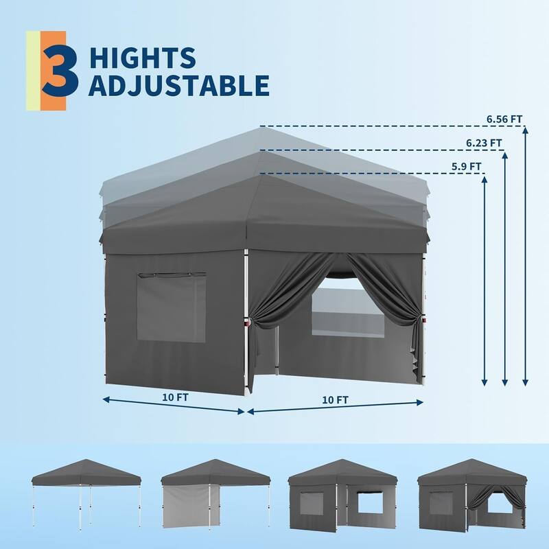 Outdoor 4-Sidewall 10x10 Pop Up Canopy Tent for Picnics, Camping