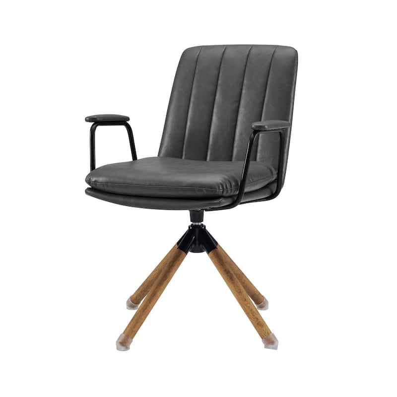 HomeRoots 23" Gray And Natural Faux Leather Swivel Arm Chair - 23.3' X '34.06' X '25.1