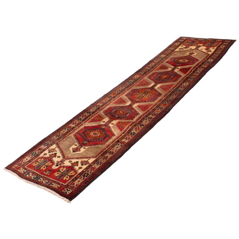 ECARPETGALLERY Hand-knotted Konya Anatolian Cream, Red Wool Rug - 3'6 x 13'9
