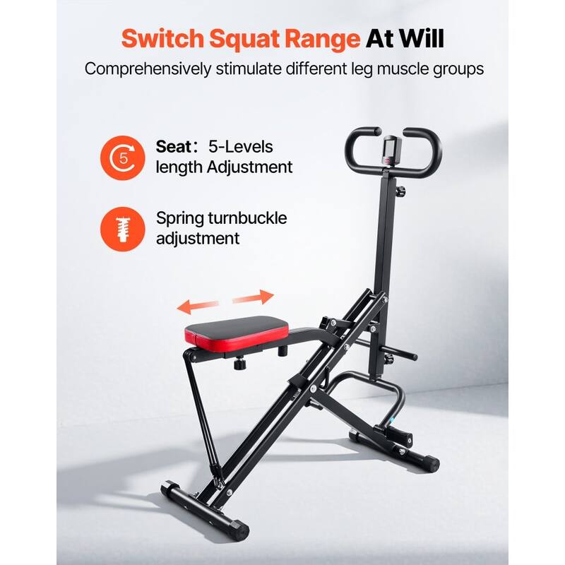 Black Steel Deep Squat Training Machine with Adjustable Seat and Resistance Bands - 35.4 x 22.8 x 44.1 in