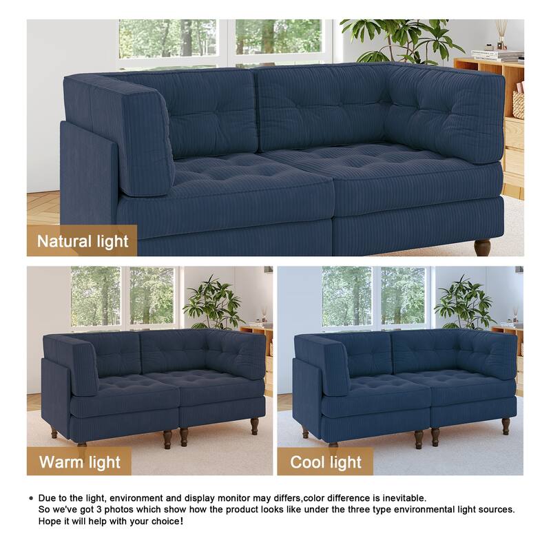 Modular Corduroy Corner Sectional Sofa Couch Set with Tufted Cushion