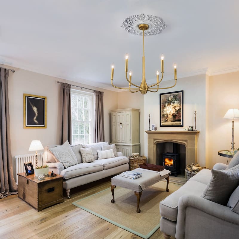 Mid-century Modern 6-Light Gold Candelabra Chandelier for Living/ Dining Room