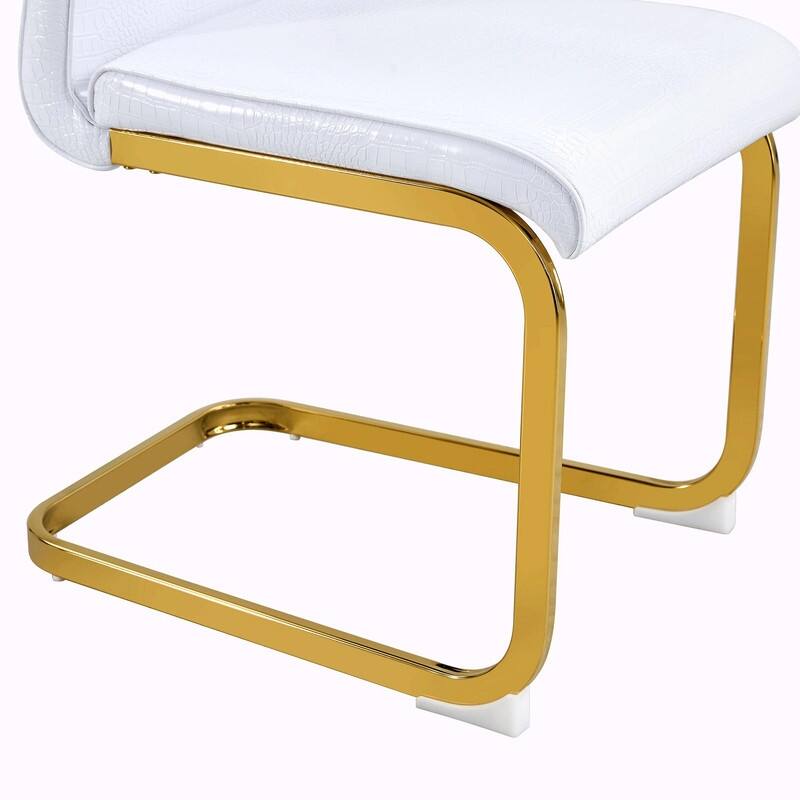 Set of 2 Retro Alligator Skin Upholstered Dining Chairs with Crystal Buckle Design & Faux Leather