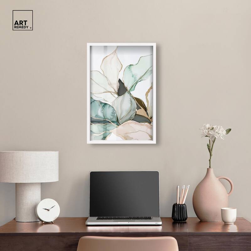 Pastel Leaves with Gold III Shadowbox by Art Remedy