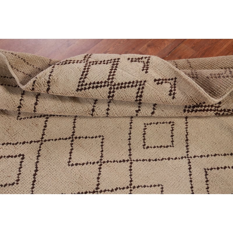 Hand Knotted Oriental 100% Wool Carpet Modern Geometric Beige & Ivories Moroccan Area Rug - 8' 0'' X 5' 0''