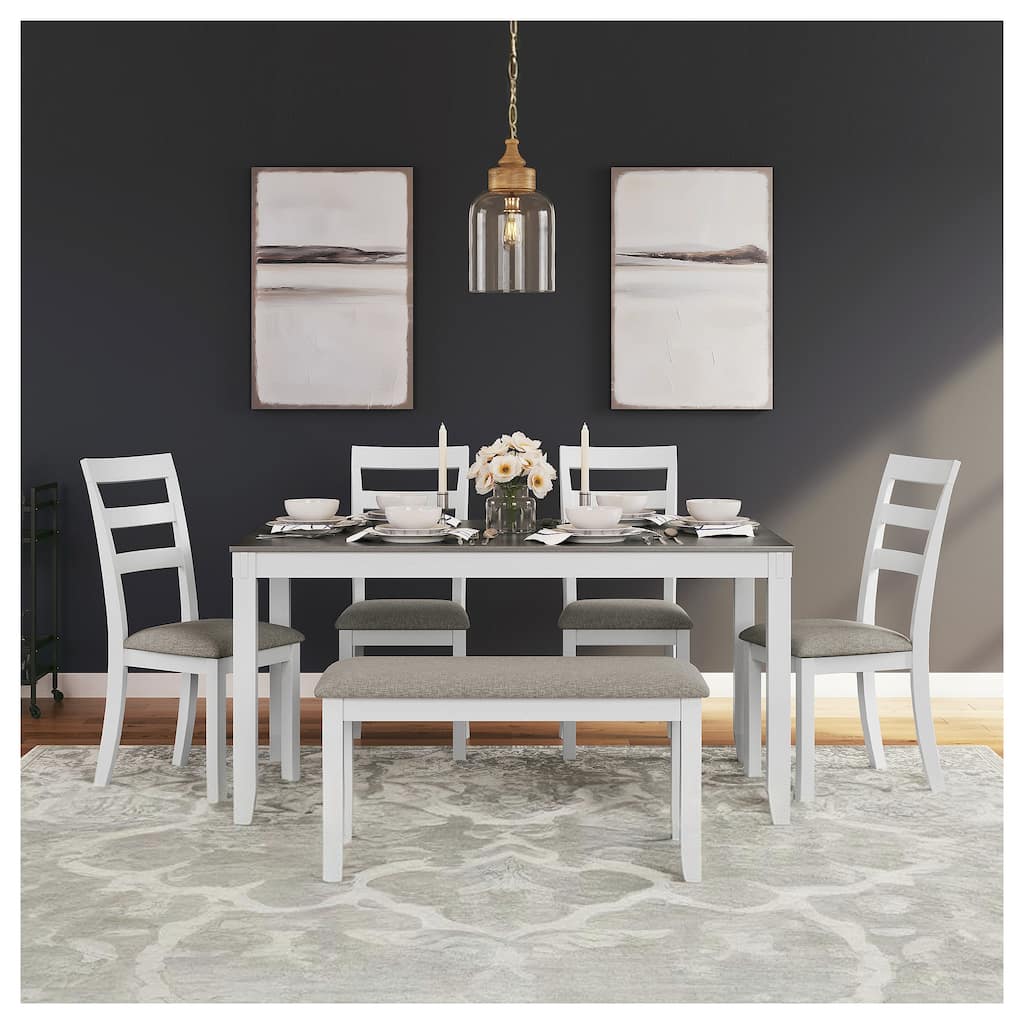 Signature Design by Ashley Stonehollow White and Gray Dining Table and Chairs with Bench (Set of 6)