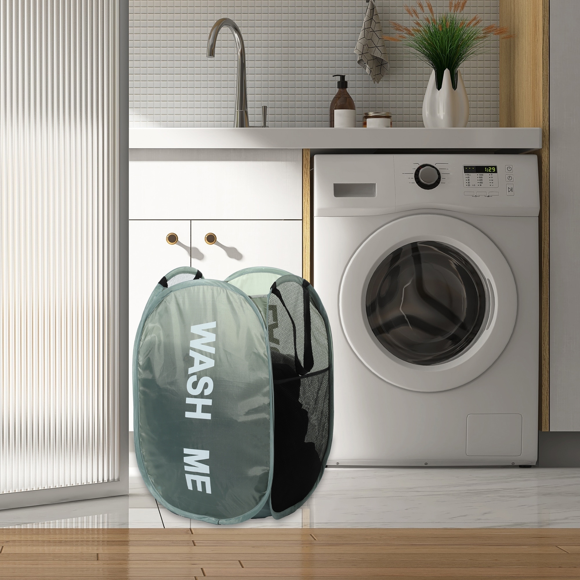 Folding Laundry Basket Durable Folding Laundry Hamper for Bathroom 14.17"x14.17"x22.83" 75L 1 Pcs