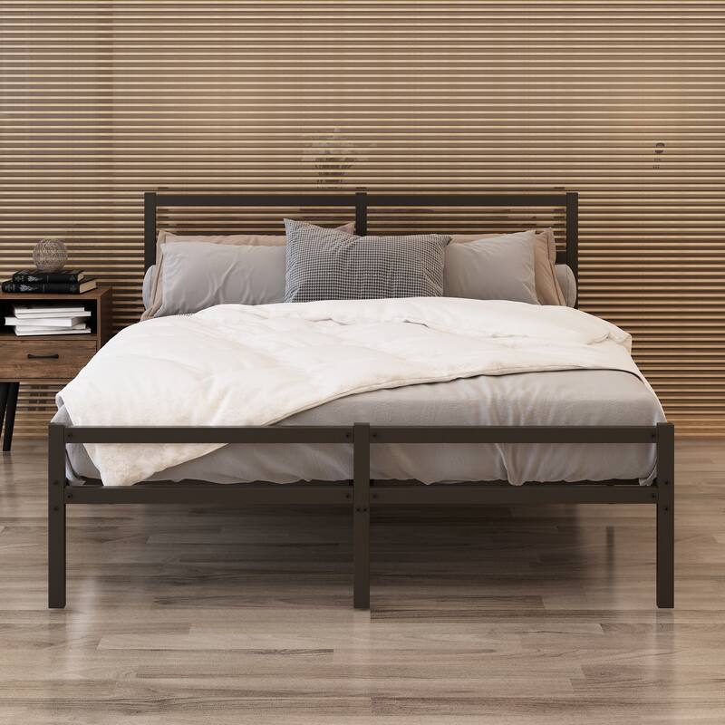 Queen Metal Platform Bed Frame with Headboard, Sturdy Construction, No Box Spring Needed