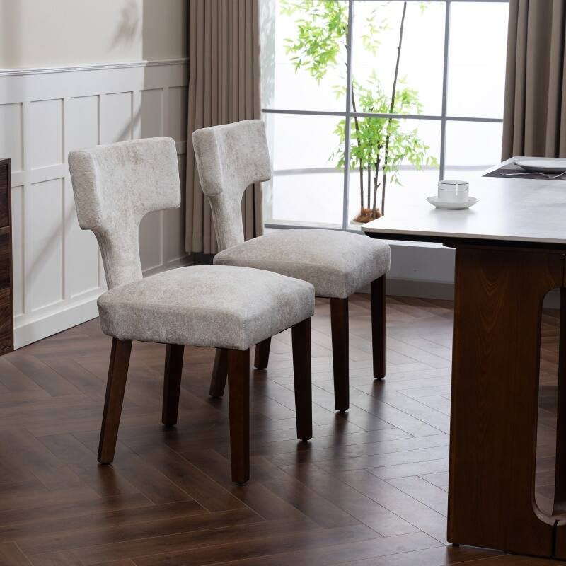 Dining Chairs Set of 2, Farmhouse Chenille Upholstered Accent Chair, Kitchen Chairs with Hardwood Frame