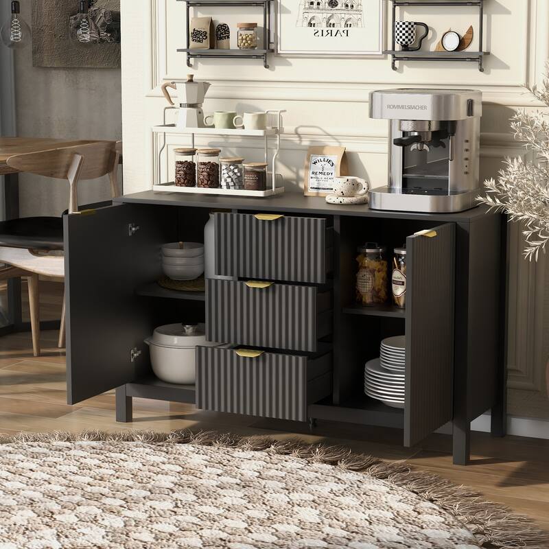 2 Door Sideboard with Adjustable Shelves and Drawers, Storage Console Table with Metal Handles for Living Room - Black