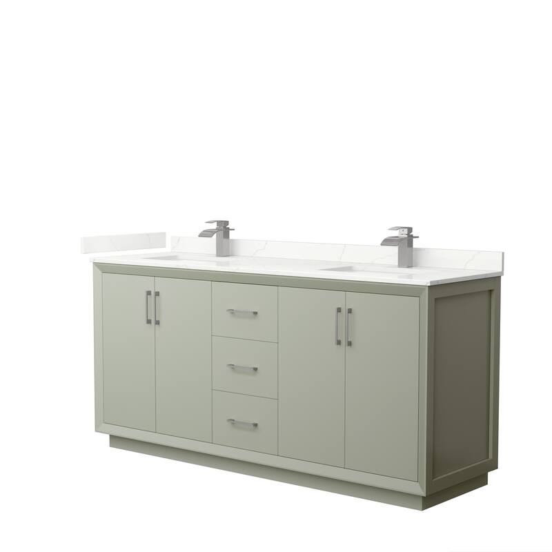 Strada 72-inch Double Vanity, Quartz Top - Light Green, Nickel Trim, Giotto Quartz Top