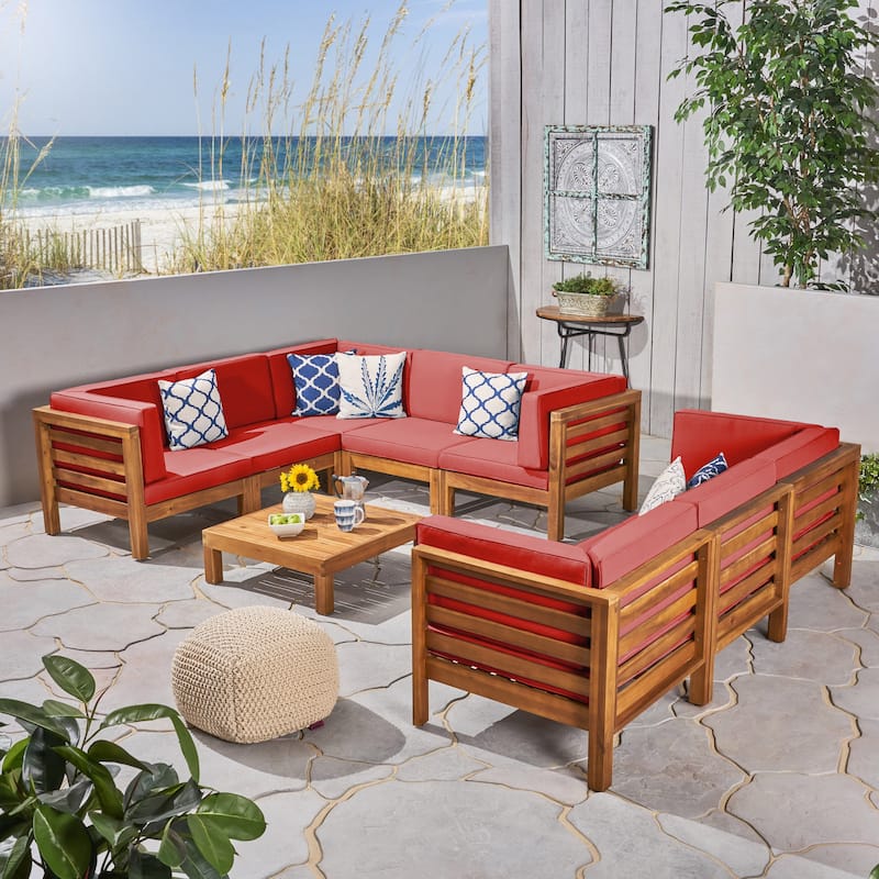 Oana Outdoor 9-Piece Acacia Wood Sectional Sofa Set with Coffee Table by Christopher Knight Home