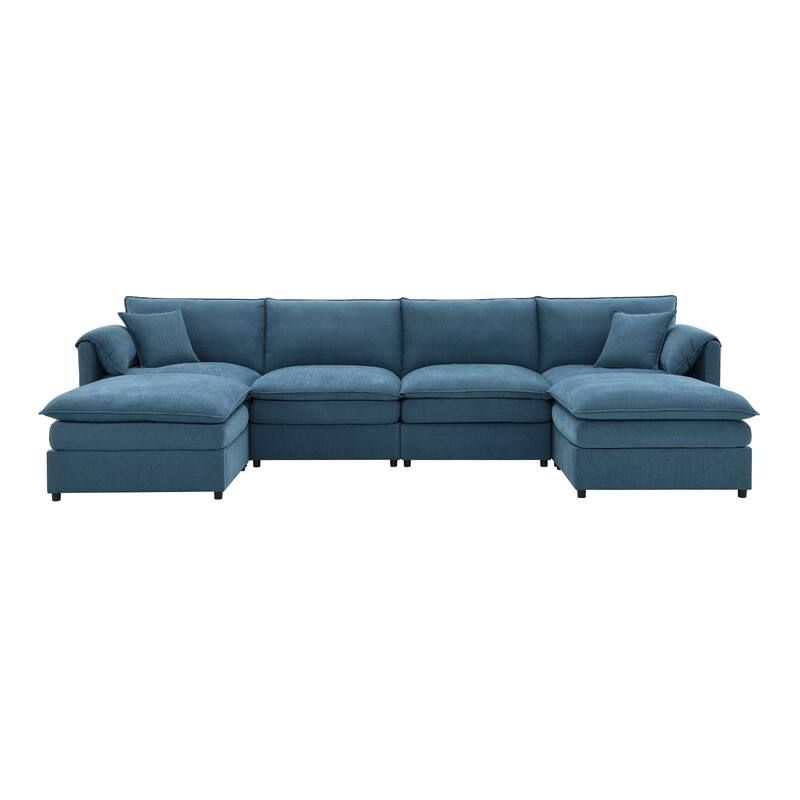 Chenille Modular Sectional Sofa, U Shaped Cloud Couch Set