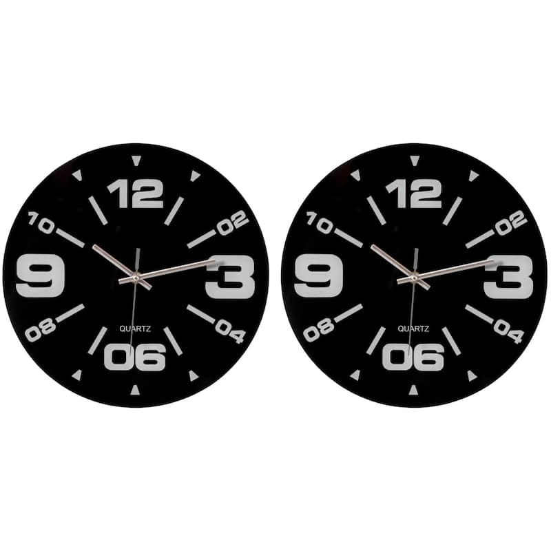 Black Decorative Unique Modern Round Glass Wall Clock, for Living Room, Kitchen, Dining or Bedroom