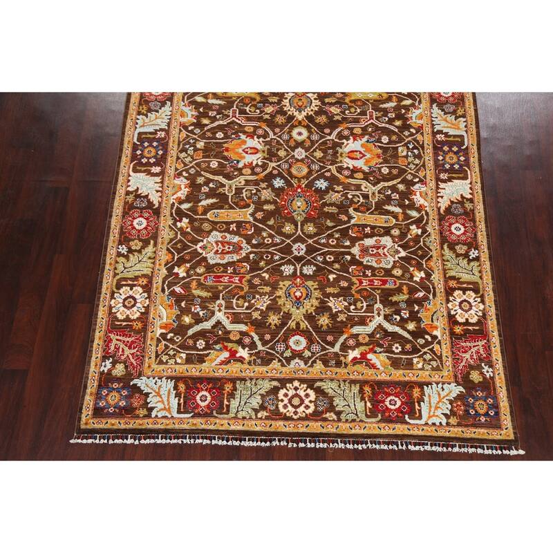 Vegetable Dye Floral Ziegler Wool Area Rug Handmade Oriental Carpet - 6'5" x 9'7"