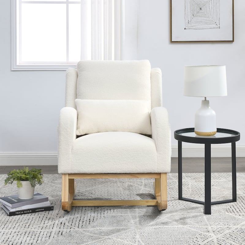 27.5 "W Modern Accent High Back Living Room Casual Armchair Rocker with One Lumbar Pillow, Two Side Pockets