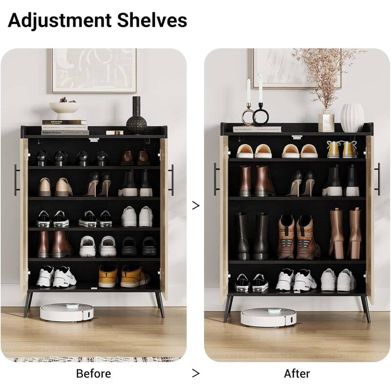 Rattan Shoe Storage Cabinet with Adjustable Shelves