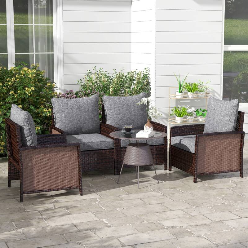 Outsunny 8-Piece Patio Chair Cushion and Back Pillow Set, Seat Replacement Patio, Cushions Set for Outdoor Garden Furniture - Grey