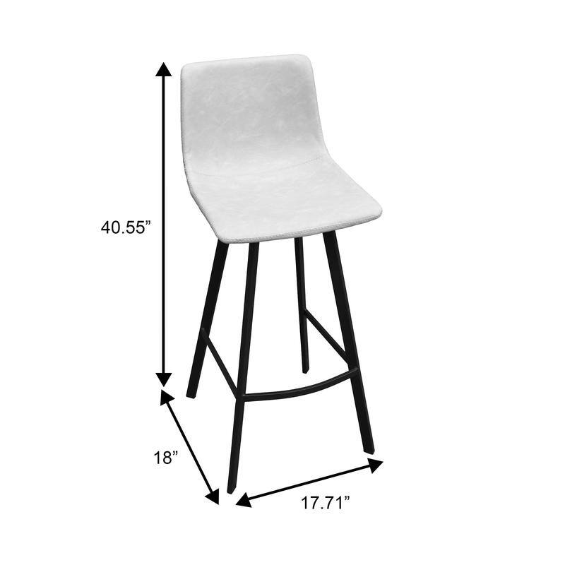 Elland Modern Upholstered Leather Bar Stool with Stainless Steel Legs, Curve Padded Seat, Built-in Footrest, and Plastic Glides