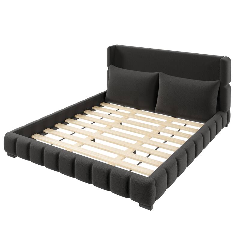 Upholstered Platform Bed with 2 Cushioned Pillows by Harper&Bright Designs