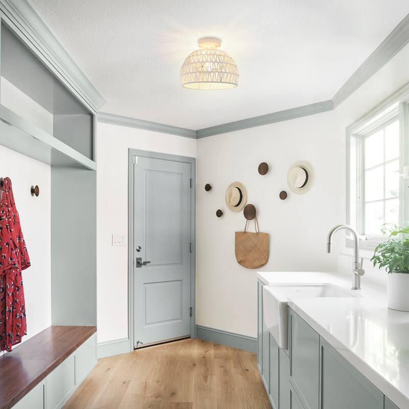Semi Flush Mount Rattan Light Fixture Woven Ceiling Light Fixture