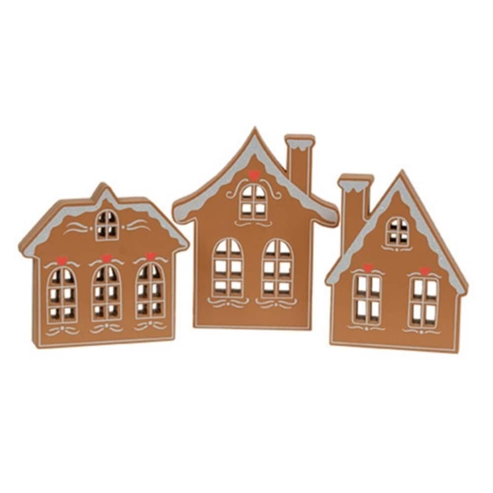 Rustic Wooden Frosted Gingerbread House Holiday Decorations- 3 Asstd. - 5” x 4” x 0.5”