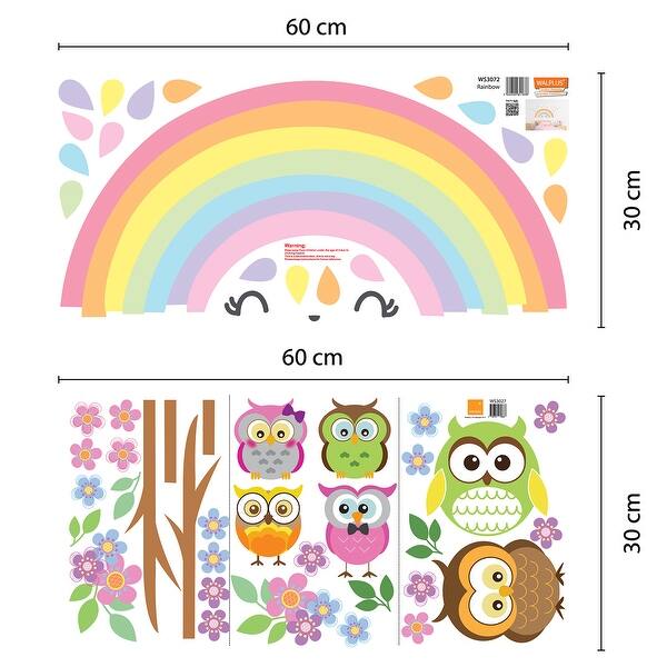Walplus Colorful Rainbow Owl Tree Children Wall Sticker Nursery Decor