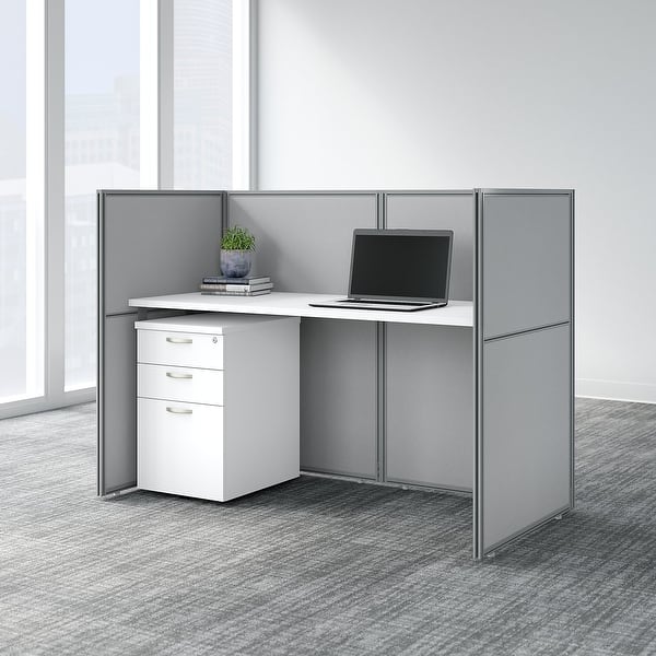 Shop Easy Office 60w Closed Cubicle Desk Set By Bush Business Furniture Overstock 11119073 Pewter Finish