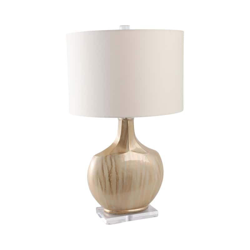 Glass Metal Table Lamp Handfinished with Linen Shade - 32" Gold - 18" x 18" x 32"