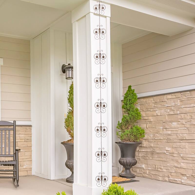 Glitzhome 8.5ft 8-Piece Faux Copper Butterfly Shaped Rain Chain with V-Shaped Gutter Clip